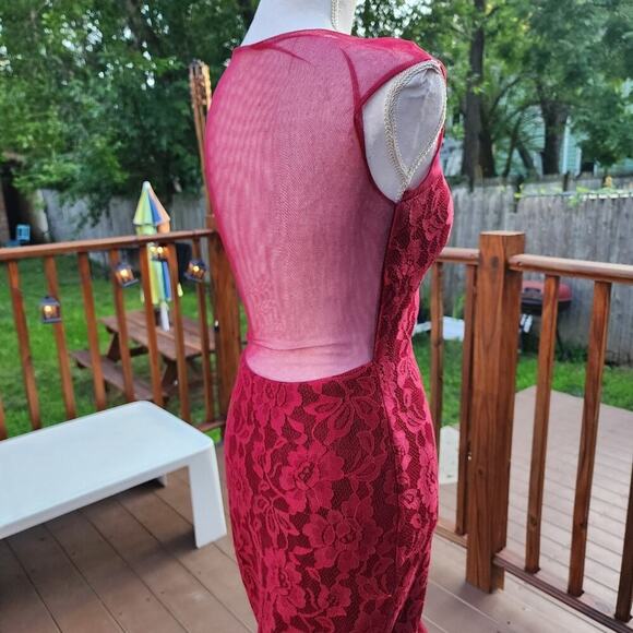 CLARISSE red formfitted Mermaid sweethaert with overlay sheer top prom dress 2 - Picture 6 of 12